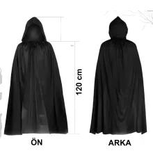 Siyah Uzun Pelerin 120 cm Kapüşonlu – Cosplay ve Parti Kostümü