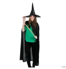 Siyah Yakalı 120 cm Yetişkin Pelerin ve Siyah Parlak Cadı Şapkası