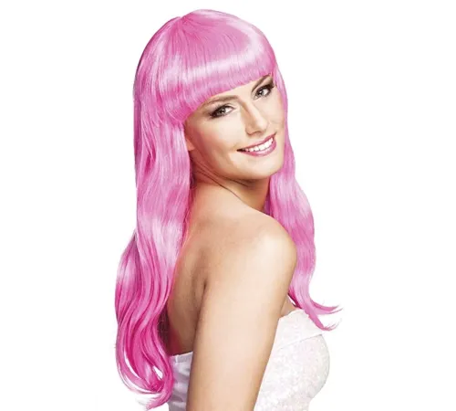 Soft Pembe Renk Uzun Düz Parti Peruğu