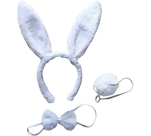 Tavşan Kostüm Seti Taç Papyon Kuyruk Beyaz Renk