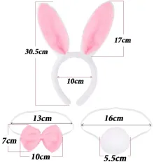 Tavşan Kostüm Seti Taç Papyon Kuyruk Pembe Renk