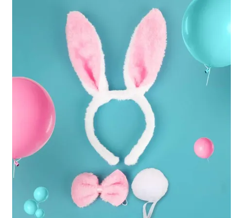 Tavşan Kostüm Seti Taç Papyon Kuyruk Pembe Renk