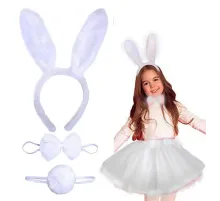 Tavşan Tacı Eteği Papyonu ve Kuyruk Kostüm Seti Beyaz Renk Çocuk Boy