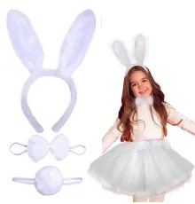 Tavşan Tacı Eteği Papyonu ve Kuyruk Kostüm Seti Beyaz Renk Çocuk Boy