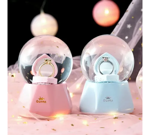 Tek Taş Yüzük Tasarımlı Büyük Boy Kar Küresi Mavi