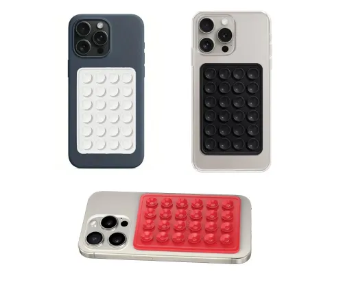 Telefon Arkası Silikon Vantuz Güçlü Tutucu Siyah - Beyaz - Kırmızı 3 Lü Set