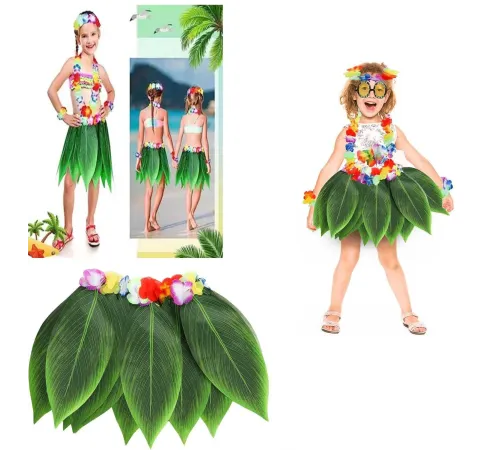 Tropikal Esintili Hawaii Yapraklı Parti Eteği Çocuk Boy