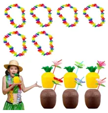Tropikal Hawaii Parti Malzemeleri – Kolye, Pipet, Bardak Seti