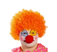 Turuncu Renk Kıvırcık Afro Bonus Peruk Takma Saç ve Kırmızı Burun Seti
