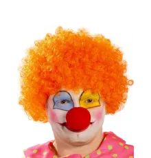 Turuncu Renk Kıvırcık Afro Bonus Peruk Takma Saç ve Kırmızı Burun Seti
