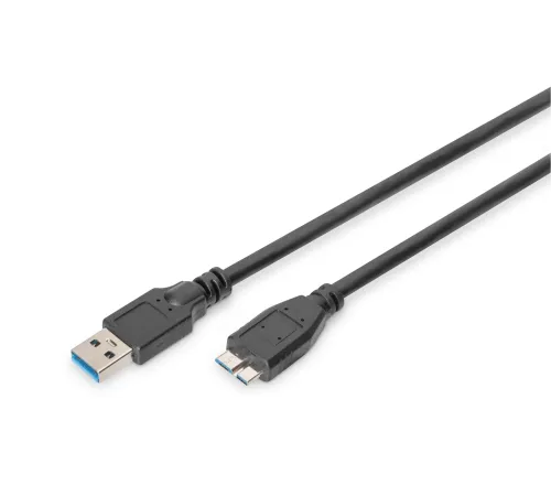 USB 3.0 Bağlantı Kablosu, USB A Erkek - USB micro B Erkek, 1 metre, AWG 28, USB 3.0 uyumlu, UL, siyah renk