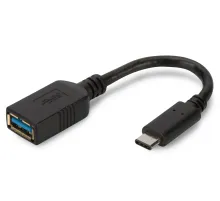 Digitus USB Tip C Adaptörü, On-The-Go (OTG), USB Tip C Erkek <->  USB Tip A Dişi, 0,15 metre, Super Speed, USB 3.0, siyah renk
