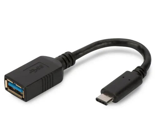 Digitus USB Tip C Adaptörü, On-The-Go (OTG), USB Tip C Erkek <->  USB Tip A Dişi, 0,15 metre, Super Speed, USB 3.0, siyah renk