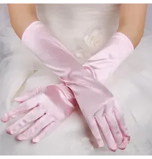 Uzun Boy Ekstra Parlak Saten Eldiven Pembe Renk