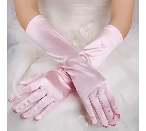 Uzun Boy Ekstra Parlak Saten Eldiven Pembe Renk
