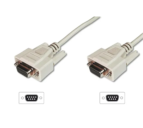 Digitus veri Transfer Kablosu, D-Sub9 Dişi - D-Sub9 Dişi, AWG: 28, 2 metre, seri, bej renk
