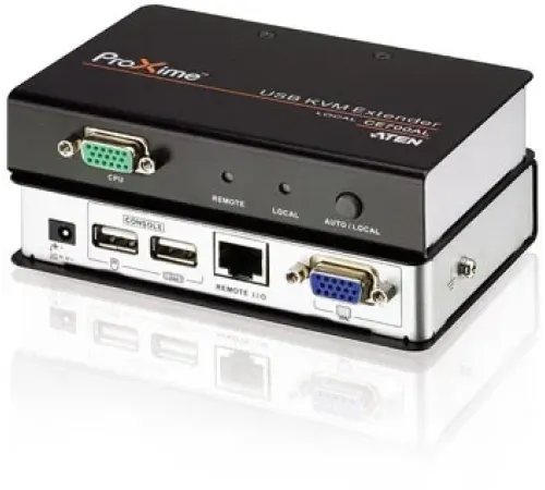 VGA  Cat 5 KVM (Keyboard/Video Monitor/Mouse) Mesafe Uzatma Cihazı, 150 metre, USB Konsol, ESD ve gerilimdeki ani yükselmelere karşı korumalı<br>
USB VGA Cat 5 KVM Extender (1280 x 1024@150m)