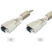 VGA Monitör Kablosu, DSUB 15 erkek <=> DSUB 15 erkek, 10 metre, CU, 3Coax/7C, AWG28, 2x ferrite filtreli, UL, bej renk