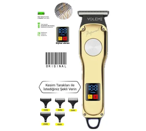 Volemi 00086 Profesyonel Sakal Ense Çizim Epilasyon Öncesi Dijital Göstergeli Tıraş Makinesi