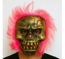 Wild Skull - Bakır Kafatası Pembe Saçlı İskelet Maske