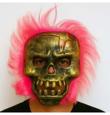 Wild Skull - Bakır Kafatası Pembe Saçlı İskelet Maske