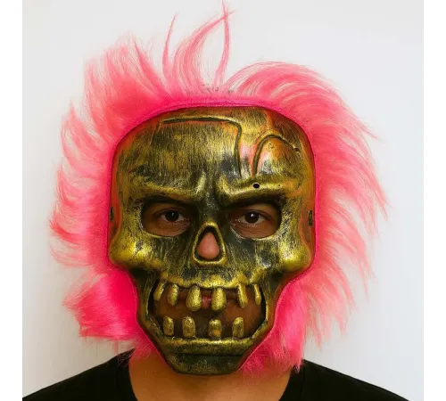 Wild Skull - Bakır Kafatası Pembe Saçlı İskelet Maske