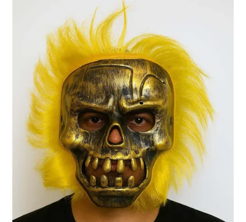 Wild Skull - Bakır Kafatası Sarı Saçlı İskelet Maske