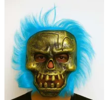 Wild Skull - Bakır Kafatası Turkuaz Saçlı İskelet Maske