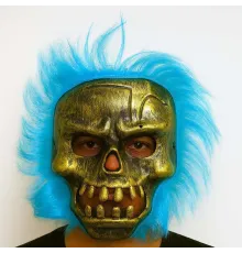 Wild Skull - Bakır Kafatası Turkuaz Saçlı İskelet Maske