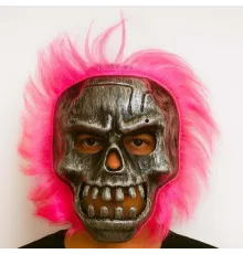 Wild Skull - Gümüş Kafatası Pembe Saçlı İskelet Maske
