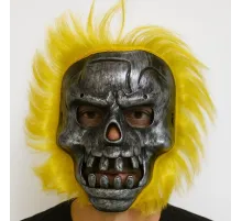 Wild Skull - Metalik Renk Kafatası Sarı Saçlı İskelet Maske