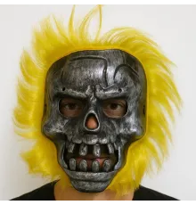 Wild Skull - Metalik Renk Kafatası Sarı Saçlı İskelet Maske