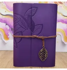 Yaprak Desenli Çizgisiz Deri Defter Mor