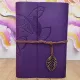 Yaprak Desenli Çizgisiz Deri Defter Mor