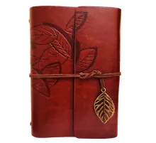 Yaprak Desenli Kahverengi Deri Defter