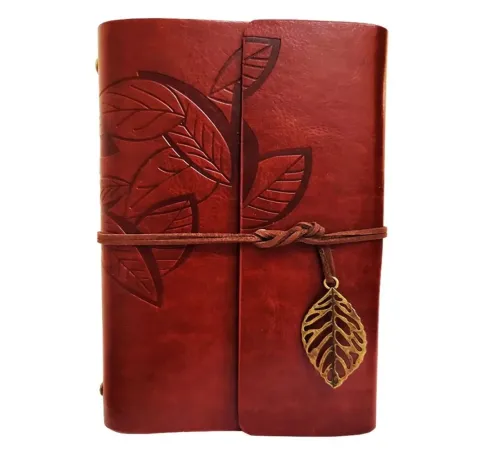 Yaprak Desenli Kahverengi Deri Defter