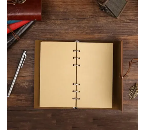 Yaprak Desenli Kahverengi Deri Defter