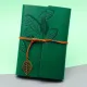Yeşil Deri Kapaklı Yaprak Desenli Defter
