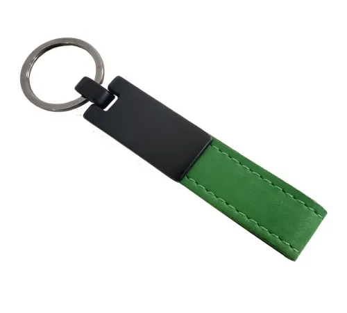 Yeşil Deri Metal Anahtarlık