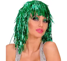 Yeşil Işıltılı Metalize Parti Peruğu