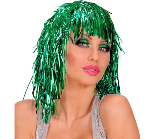Yeşil Işıltılı Metalize Parti Peruğu