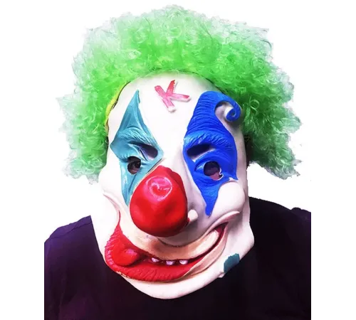 Yeşil Renk Afro Bonus Peruklu Palyaço Lateks Et Maske