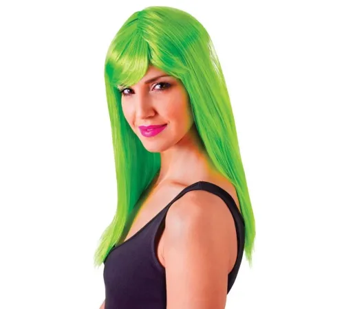 Yeşil Renk Uzun Düz Parti Peruğu