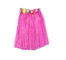 Yetişkin ve Çocuk Uyumlu Pembe Renk Püsküllü Hawaii Luau Hula Etek 40 cm