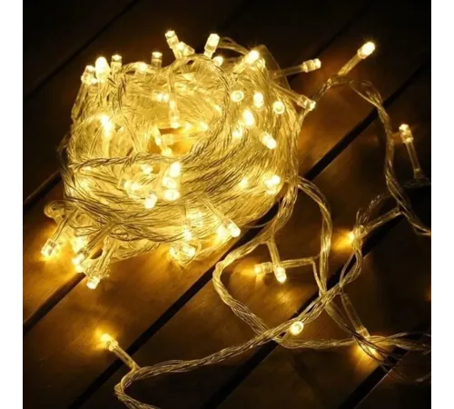 Yılbaşı Aydınlatması 100 LED Perde Hortum Sıcak Beyaz Işık - 10 Metre Dekoratif Şeffaf Kablolu Süs