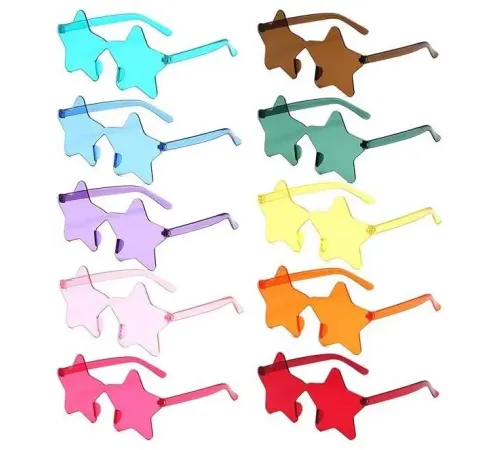 Yıldız Şekilli Çerçevesiz Parti Gözlüğü 6 Renk 6 Adet