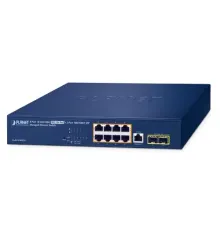 Yönetilebilir Ethernet Switch (Managed Ethernet Switch)<br>
8-Port 10/100/1000T 802.3bt PoE++ Injector Port (Port başına 60 watt) (PoE Güç Bütçesi maks. 180 Watt) (Port 1 ila 8 arası maksimum 95 watt)<br>
2-Port 100/1000X SFP