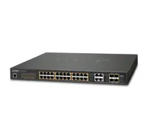 Yönetilebilir Gigabit PoE Switch (Gigabit PoE Managed Switch)<br>
24 x 10/100/1000Base-T IEEE 802.3 at/af/bt Ultra PoE Injector (Port 1 ile Port-24 arası) (Port başına 60 watt) (PoE Güç Bütçesi maks. 600 watt)<br>
4 x 100/1000BASE-X mini-GBIC/