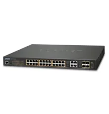 Yönetilebilir Gigabit PoE Switch (Gigabit PoE Managed Switch)<br>
24 x 10/100/1000Base-T IEEE 802.3 at/af/bt Ultra PoE Injector (Port 1 ile Port-24 arası) (Port başına 60 watt) (PoE Güç Bütçesi maks. 600 watt)<br>
4 x 100/1000BASE-X mini-GBIC/