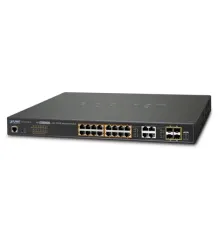 Yönetilebilir Gigabit Switch (Managed Gigabit Switch)<br>
16-Port 10/100/1000Base-T IEEE 802.3at/af PoE+ Injector (Port 1 ile Port-16 arası) (Port başına 30.8 watt) (PoE Güç Bütçesi maks. 220 Watt)<br>
4-Port Gigabit TP/SFP yuva (Port-17 ile P